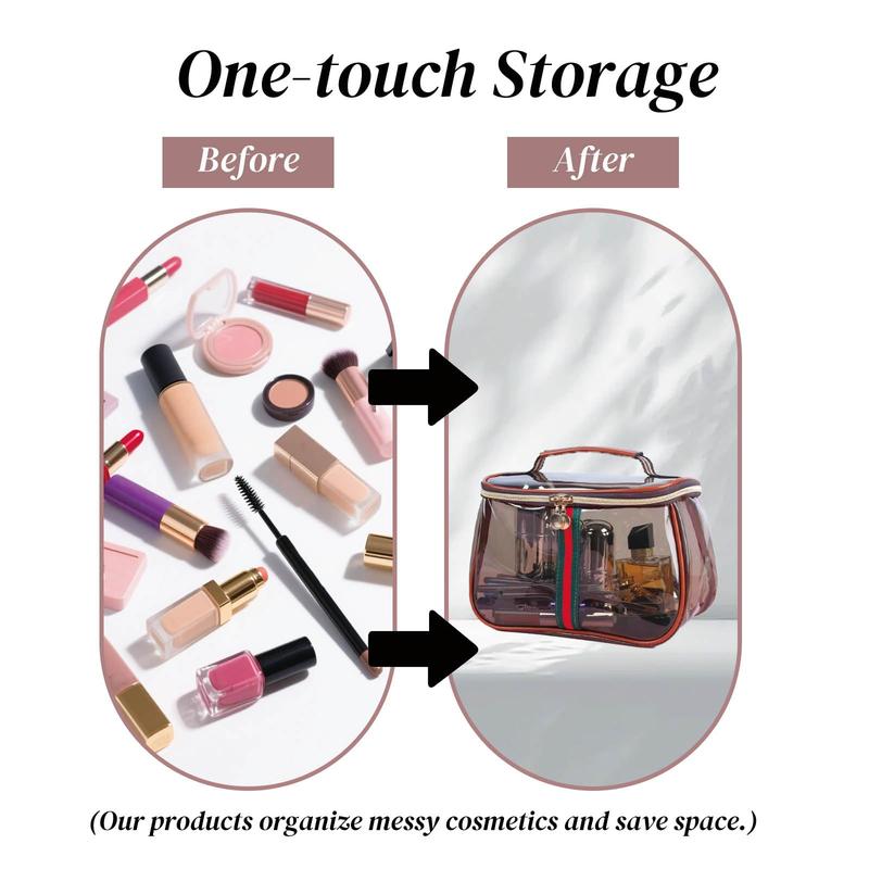New Retro Vintage Vanity Bag, Capacity Makeup Organizer for Women, Ladies Travle Storage Case, Transparent Toiletry Bag, Portable Skincare Storage Case (Brown)
