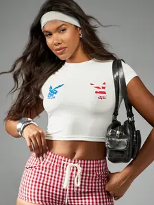 Women's Missguided X Playboy Crop Top, Animal Pattern Design, Fitted Style for All Seasons, Y2K Fashion Trend