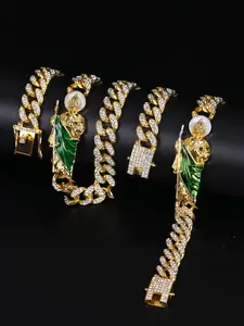 Fashion Hip Hop Cuban Link Bracelet Set, Cuban Chain Bracelet, Unisex St. Jude Jewelry, Sparkling Blingbling Design, Perfect Holiday Gift & Daily Wear Accessory