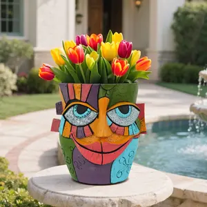 Weather-resistant lightweight resin vase - Picasso-inspired modern abstract art decoration - Plant pot indoor/outdoor with drainage hole - 3D abstract resin vase - Unique decorative item for weddings/offices/coffee shops