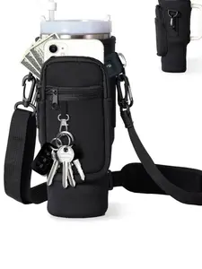 Water Bottle Carrier Bag with Phone Pocket Portable Travel Compatiblewith 40oz Tumbler, Water Bottle Holder Pouch withAdjustable Shoulder Strap for Cup Accessories