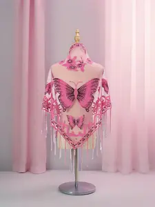 2025 New Fringe Shawl, Boho Style Scarf, Solid Color Lace Embroidered Butterfly Triangular Scarf for Women