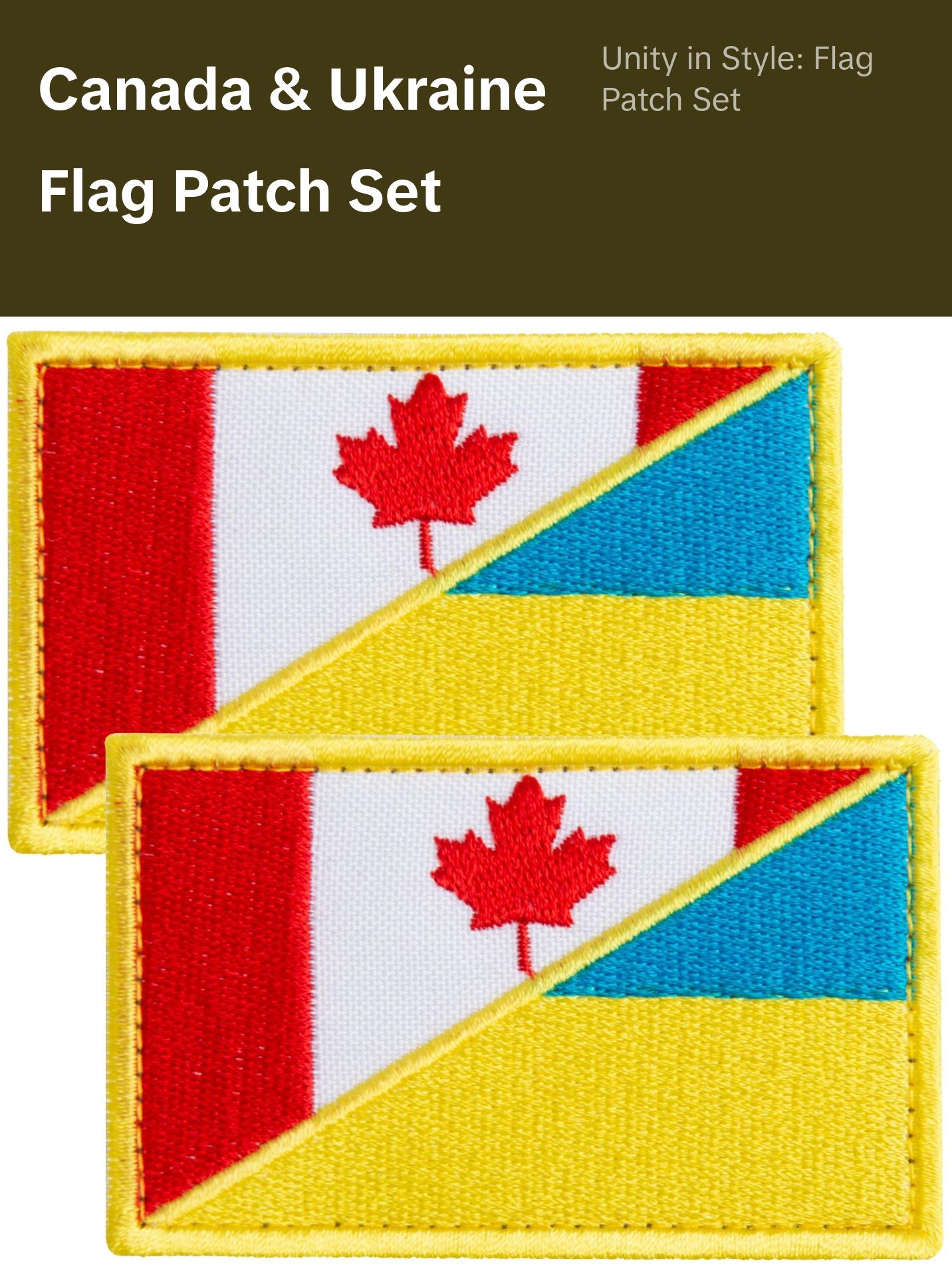 2-Pcs Canada Flag and Ukraine Flag Patch Set, Embroidered Ukrainian Emblem and Canadian