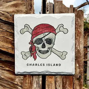 Charles Island - Skull & Bones Ceramic Coaster - 4-1/4-in