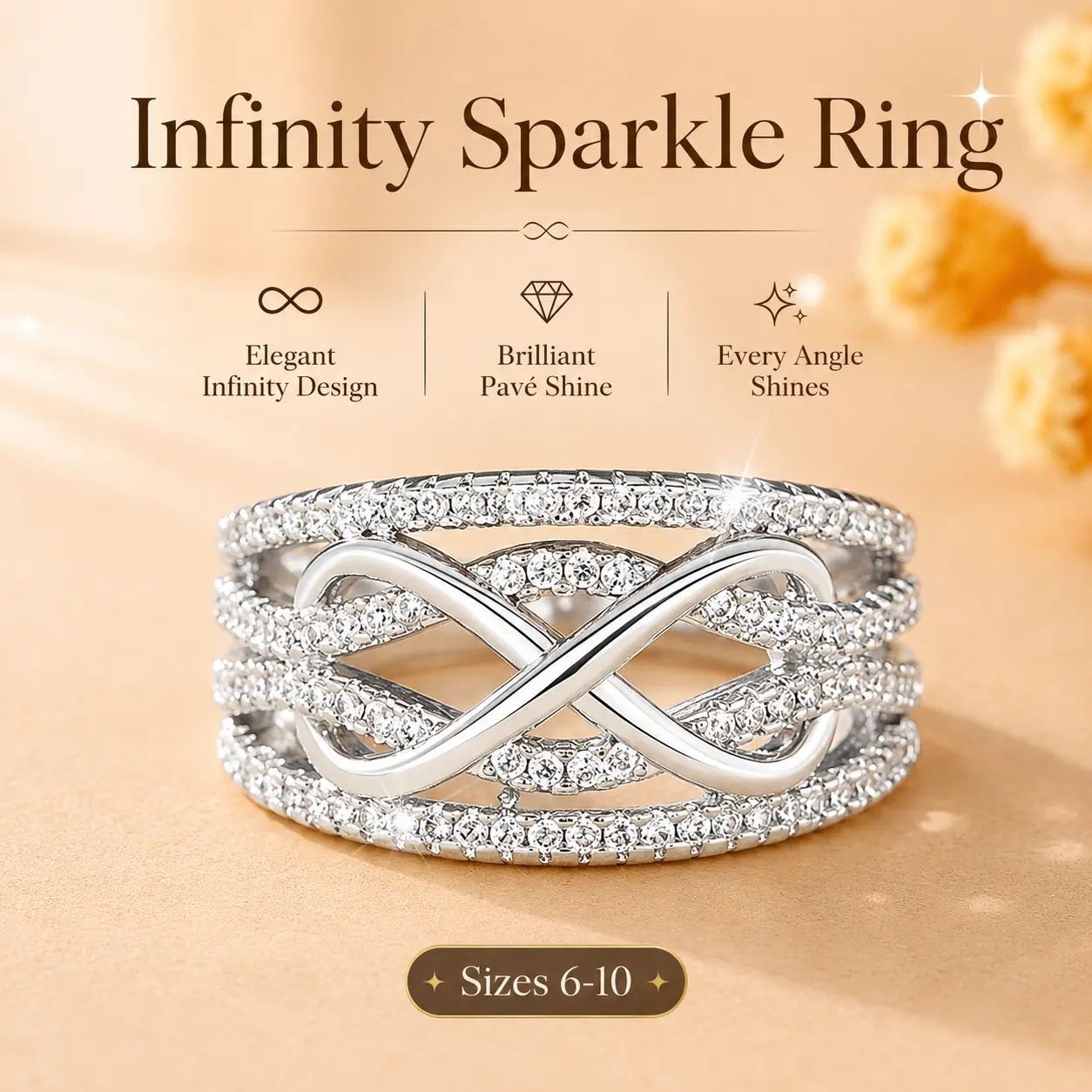 Infinity Ring Silver Gold Two Tone Sparkling Elegant Lightweight Comfortable Versatile Feminine Summer Gift for Women Girls Daily Wear Special Occasion Perfect Accessory