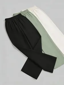 Women's three-piece Casual lounge set, drapey textured wide-leg pant swith drawstring waistband, made from lightweight breathable crinkled fabric, offering comfort and relaxed feel, suitable for daily commuting, home relaxing, weekend outings