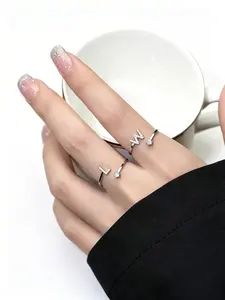 Adjustable Letter Ring, Alphabet Letter Ring, 26 A-Z Letters Available, Cubic Zirconia Inlaid, Open Design for All Finger Sizes, Hypoallergenic for Sensitive Skin, Durable Daily Wear, Stackable with Other Rings, Ideal for Layering or Solo Styling