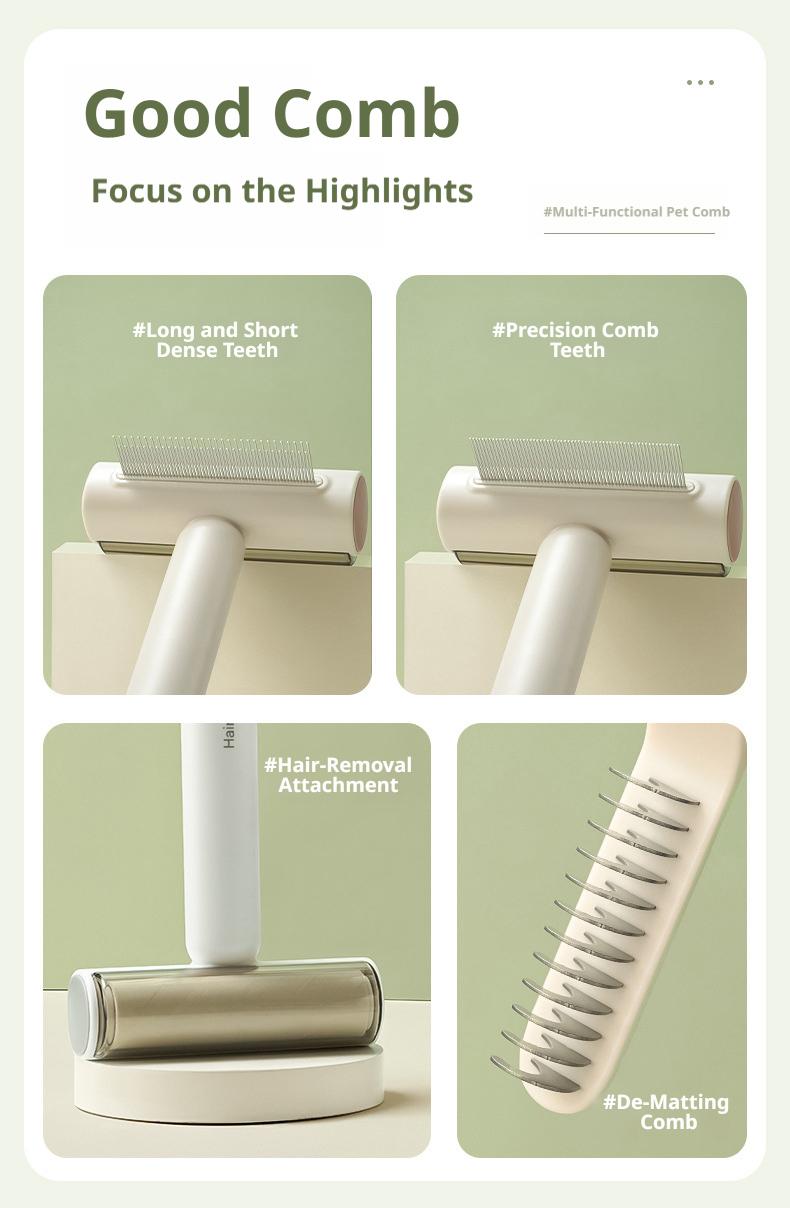 3-in-1 Pet Grooming Brush Set, Cat Dog Deshedding Comb with Lint Roller, Detangling Knot Remover, Floating Hair Brush for Long Short Haired Cats Dogs