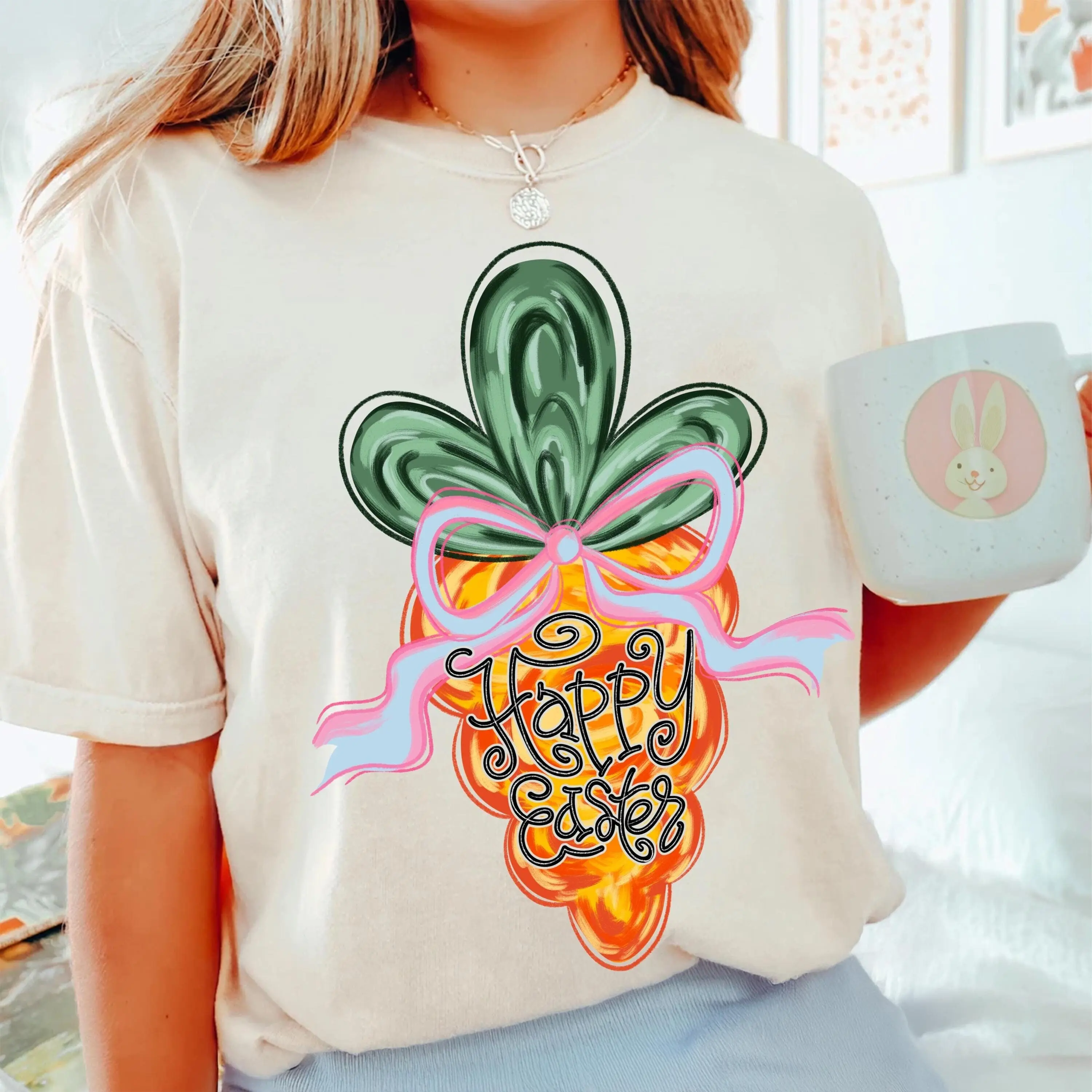 Happy Easter Shirts, Coquette Carrot Easter Shirt, Easter Rabbit Shirt, Shirts for Women