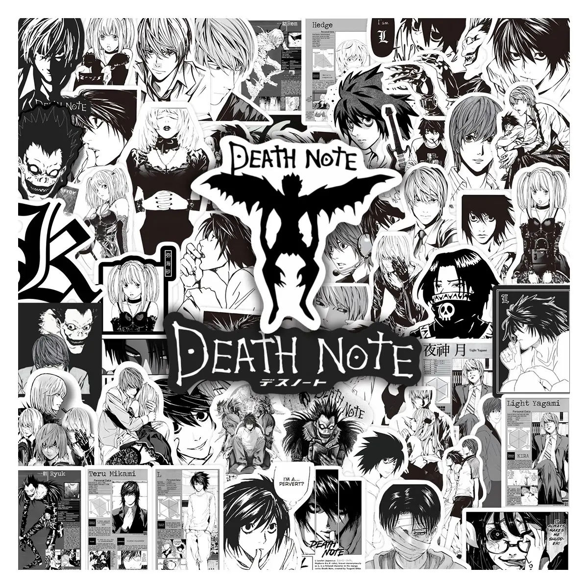 55pcs Death Note Anime Stickers Pack, Waterproof Durable Sticker Mystery Thriller Iconic Character & Symbol Decals, Premium Self Adhesive Skull Stickers for Laptop, Water Bottle, Journal & Scrapbook, Anime & Mystery Thriller Fan Gift, Sticker Packs