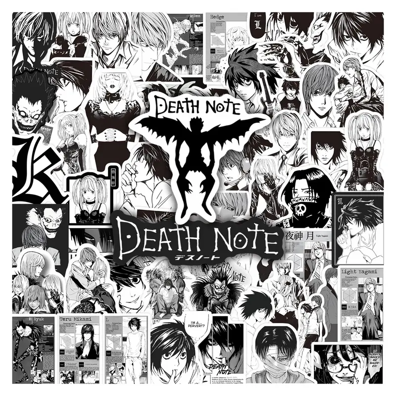 55pcs Death Note Anime Stickers Pack, Waterproof Durable Sticker Mystery Thriller Iconic Character & Symbol Decals, Premium Self Adhesive Skull Stickers for Laptop, Water Bottle, Journal & Scrapbook, Anime & Mystery Thriller Fan Gift, Sticker Packs
