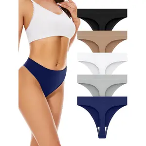 Seamless Womens Thong Underwear,High Waisted Tanga Woman No Show Panties,Breathable Workout Comfortable Undies,5 Pack