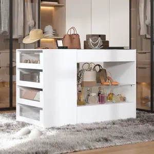 【LIVE ONLY】FUFU&GAGA Bedroom Island Wardrobe Closet Island with Glass Tabletop Island Dresser with Display Shelf Closet