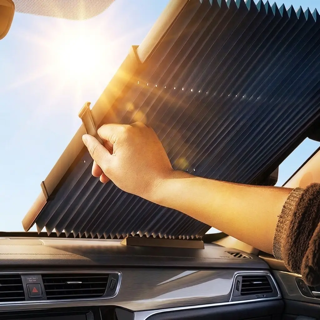 Car Windshield Retractable Sunshade - Foldable UV Protective Sunshade, Automotive Exterior Accessory for Cars, Retractable Sunshade Car