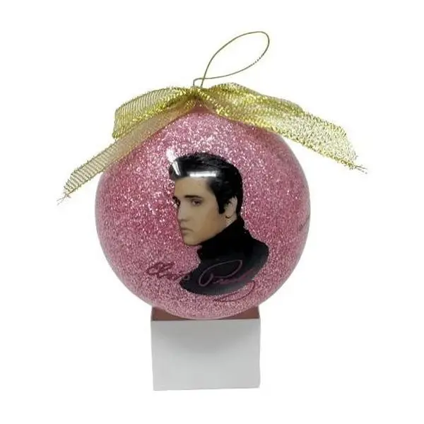 Ornament Elvis Pink Foil Round Glitter