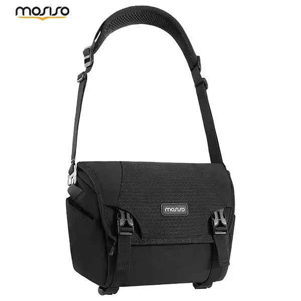 MOSISO Small Crossbody Shoulder Camera Bag for DSLR/SLR/Mirrorless Cameras, Waterproof Honeycomb Padded Flap Case with Rain Cover, Compact Photography Purse Compatible with Canon, Nikon, Sony - Black, Shoulder Bag