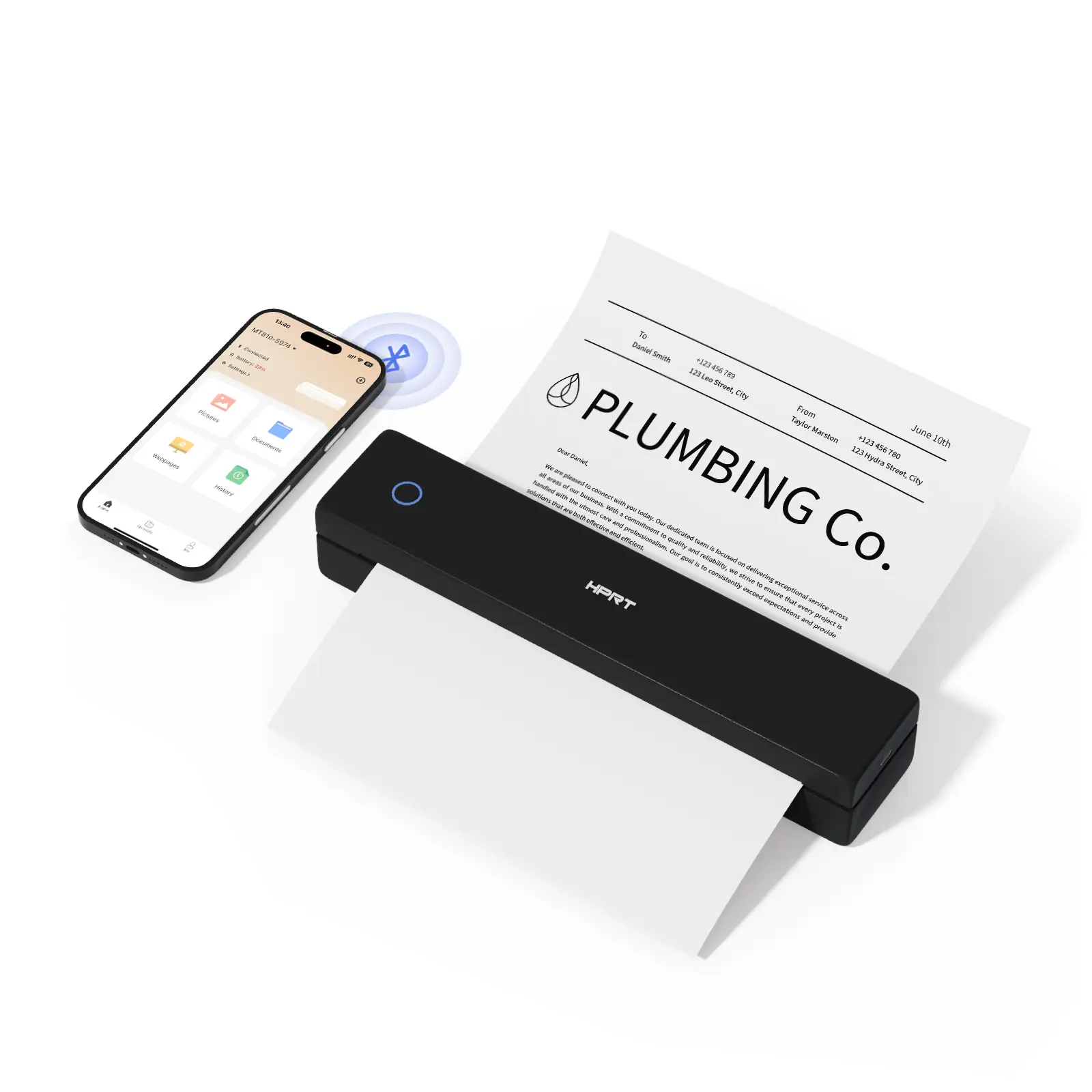 HPRT MT620 Bluetooth Wireless Thermal Portable Printer - Ink-Free, 10.47×2.17×1.85in, 2000mAh Batteries Included, Easy Operation, Android/iOS/Windows Compatible, On-the-Go Printing for Home, Small Businesses