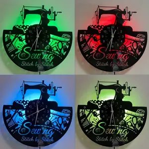 Vinyl Clock, Sewing Machine Theme Wall Clock, Home Decor, Holiday Gift, Mother's Day, Father's Day, Christmas, Birthday Present