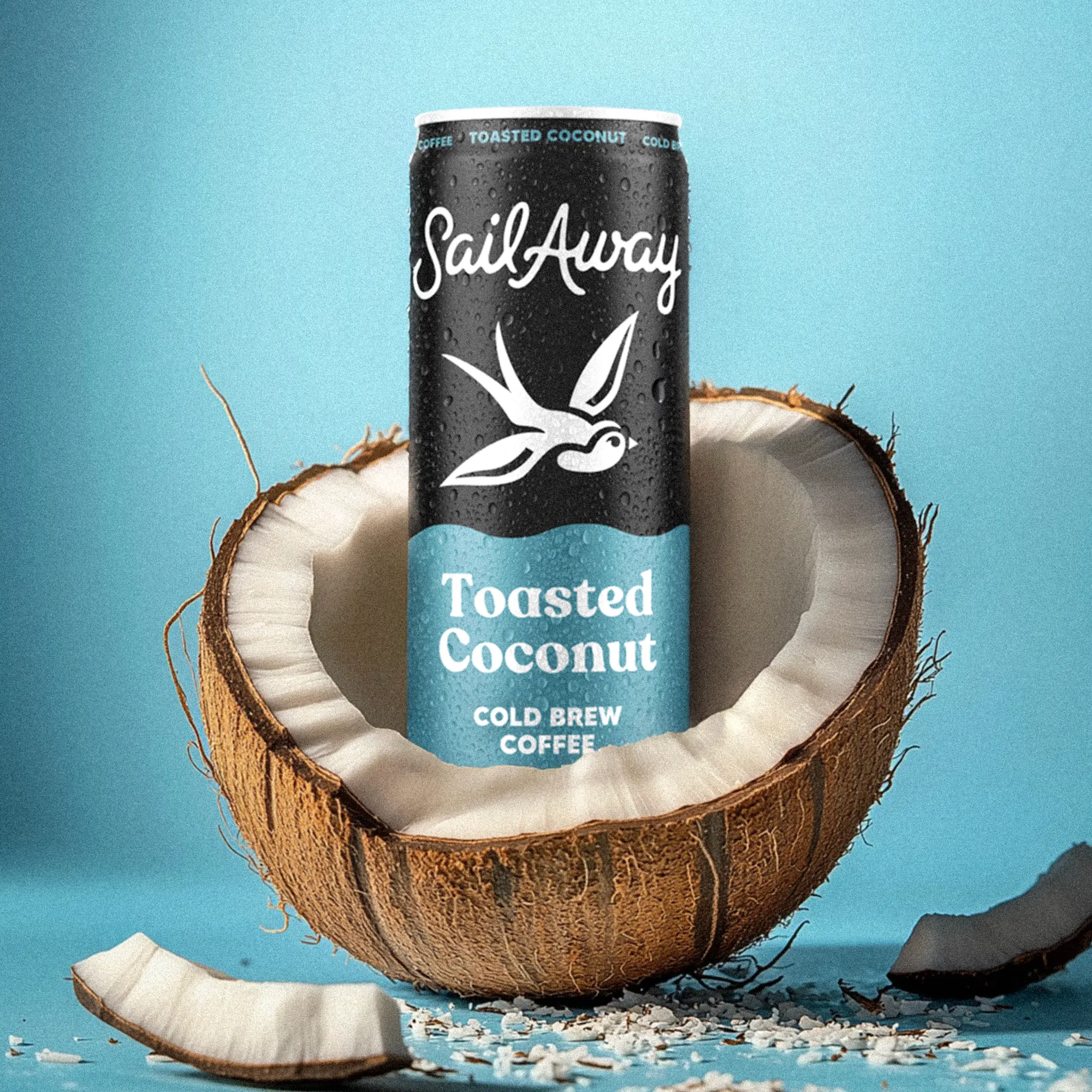 LIMITED TIME Sail Away Toasted Coconut Cold Brew Iced Coffee Beverage Cans, 11.5oz 12-Pack, Low Sugar, Sea Salt, 220mg Caffeine, 12-Month Shelf Life, Cupboard-Stable, Ready-to-Drink, Dairy-Free, Natural, Smoothness, Gluten-Free, Vegan, Caffeinated