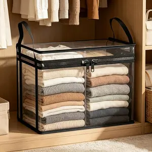 Large Clear Thick Plastic Storage Box with Hinged Lid, Heavy-Duty Durable High-Capacity Organizer for Home, Moving, Attic
