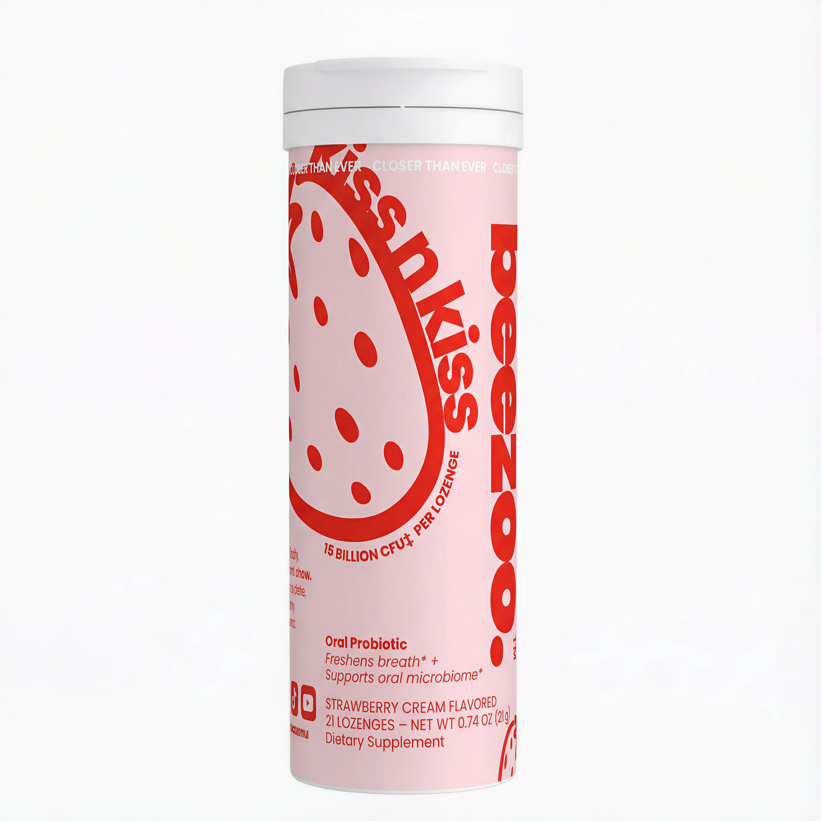 Beezoo Strawberry Probiotic Fizz Tabs Kiss-Ready Fresh Breath 15B CFU Tab 21 Tabs Oral Probiotic Supplement