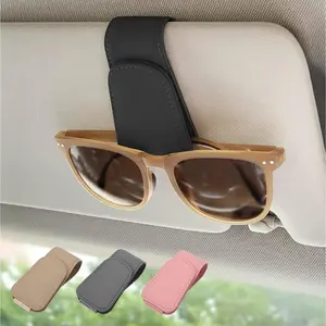 2 Pack Magnetic Leather Sunglass Holder, Eyeglass Hanger Clip for Car Sun Visor, Suitable for Different Size Eyeglasses