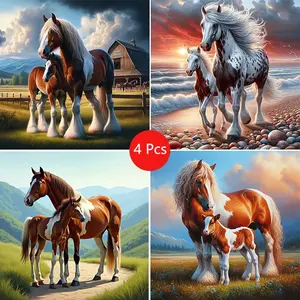 4pcs Horse Pattern Diamond Painting Kit, Adult Art Craft Set, DIY Kits, Frameless DIY 5D Diamond Art, Home Decor Wall Art, Perfect Gift for Holidays