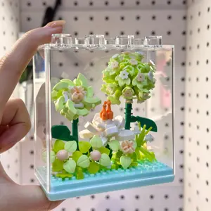 Mini Flower Bouquet Micro Building Blocks with Stackable Transparent Display Box, Forever Floral DIY Assembly Brick Model, Eternal Flower Desk Decor Puzzle Toy, Romantic Valentine Birthday Gift for Girls Women Block Collectors