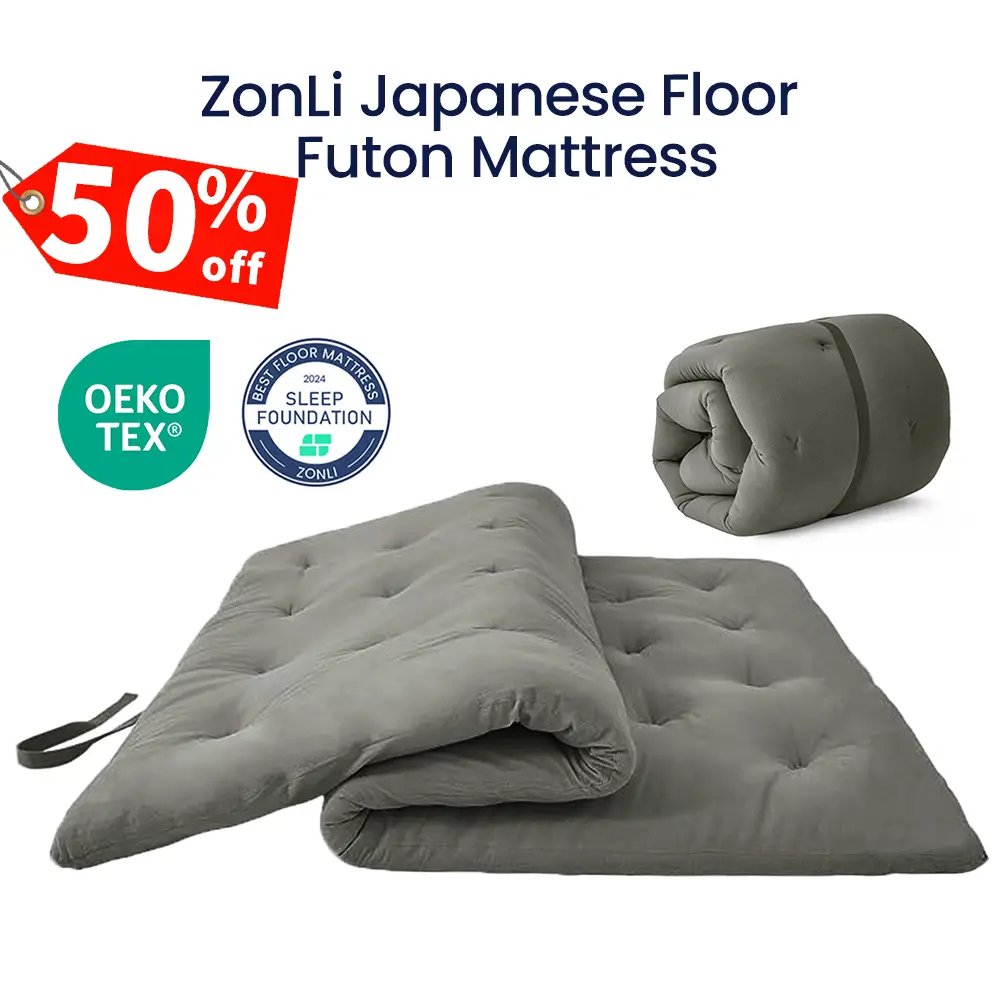 ZonLi Japanese Floor Futon Mattress for sleeping, 100% Cotton 2.5 Thicken Tatami Mattress,Backpain, Backease floor mattress, Deep Sleep, Foldable Slee