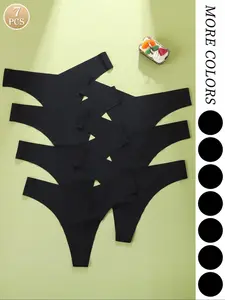 7 Pack Seamless Thong Panties, High Stretch Fabric, Casual Fitted Style, All Seasons Wear, Perfect for Any Underwear