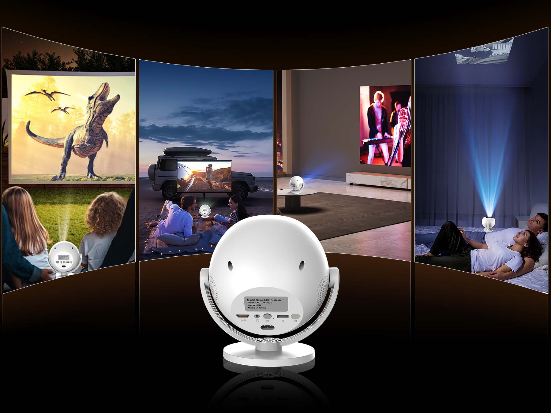 XBJ Mini smart portable projector with 360° rotatable,  wifi and bluetooth android 11 WiFi movie outdoor 4k with built-in app and remote control ceiling Christmas Present