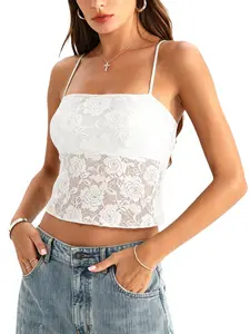 Danysu Lace Halter Tops Backless Tie Back Tank Top with Built in Bra Y2K Summer Going Out Tube Tops