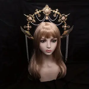 Golden Mary Apollo Sun Halo Goddess Crown Party Church Headwear Halloween Costume Exaggerated Headpiece Lolita Headband