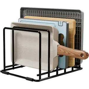 Kitchen Pan Organizer and Pot Rack, 5-Slot Steel Holder for Thin Pans, Baking Trays, and Cutting Boards - Space-Saving Storage