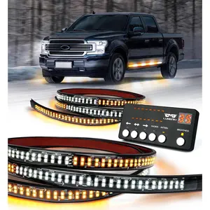 2PCS 70 Inch Emergency Strobe Lights Strip LED Running Board Flexible Lights Flashing Warning Hazard Safety Side Light for Construction Vehicles Tow Work Trucks Pickups - White Amber