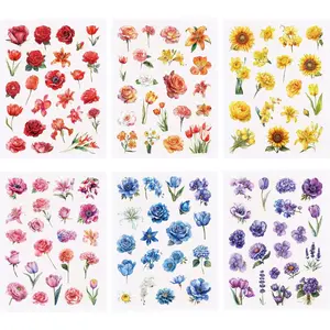 375 PCS Flower Planner Stickers, Vintage Style, Transparent Floral Scrapbook Stickers for Journaling, Holiday & Seasonal Themed, Planner Scrapbook Accessories