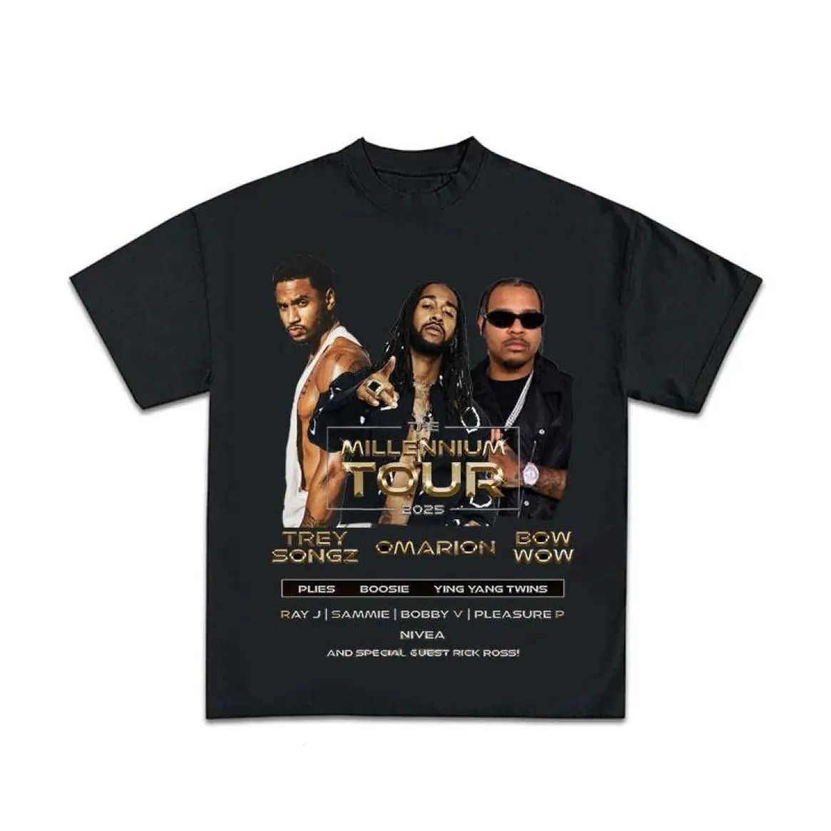 The Millennium Tour 2025 Bow Wow Trey Songz Omarion Black Cotton T