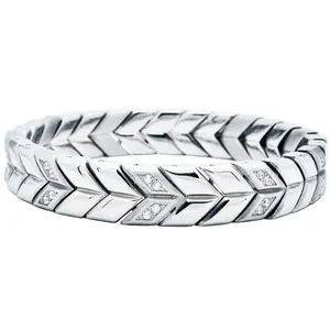 Men's 12mm Chevron Woven Stainless Steel Bracelet With Cubic Zirconia