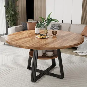 Garvee Round Dining Table for 4-6, 47.2" Farmhouse Kitchen Table with Storage, Circle Dinner Tables for Kitchen, Dining Room, Living Room, Meeting Room, Apartment, Natural