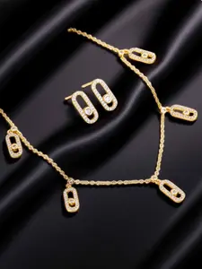Elegant Women's Jewelry Set, 2-Piece 18k Gold-Plated Zircon Accents Pendant Necklace & Stud Earrings, Geometric Design with Hollowed Out Detail, Perfect for Evening Events, Jewellery Gift Set