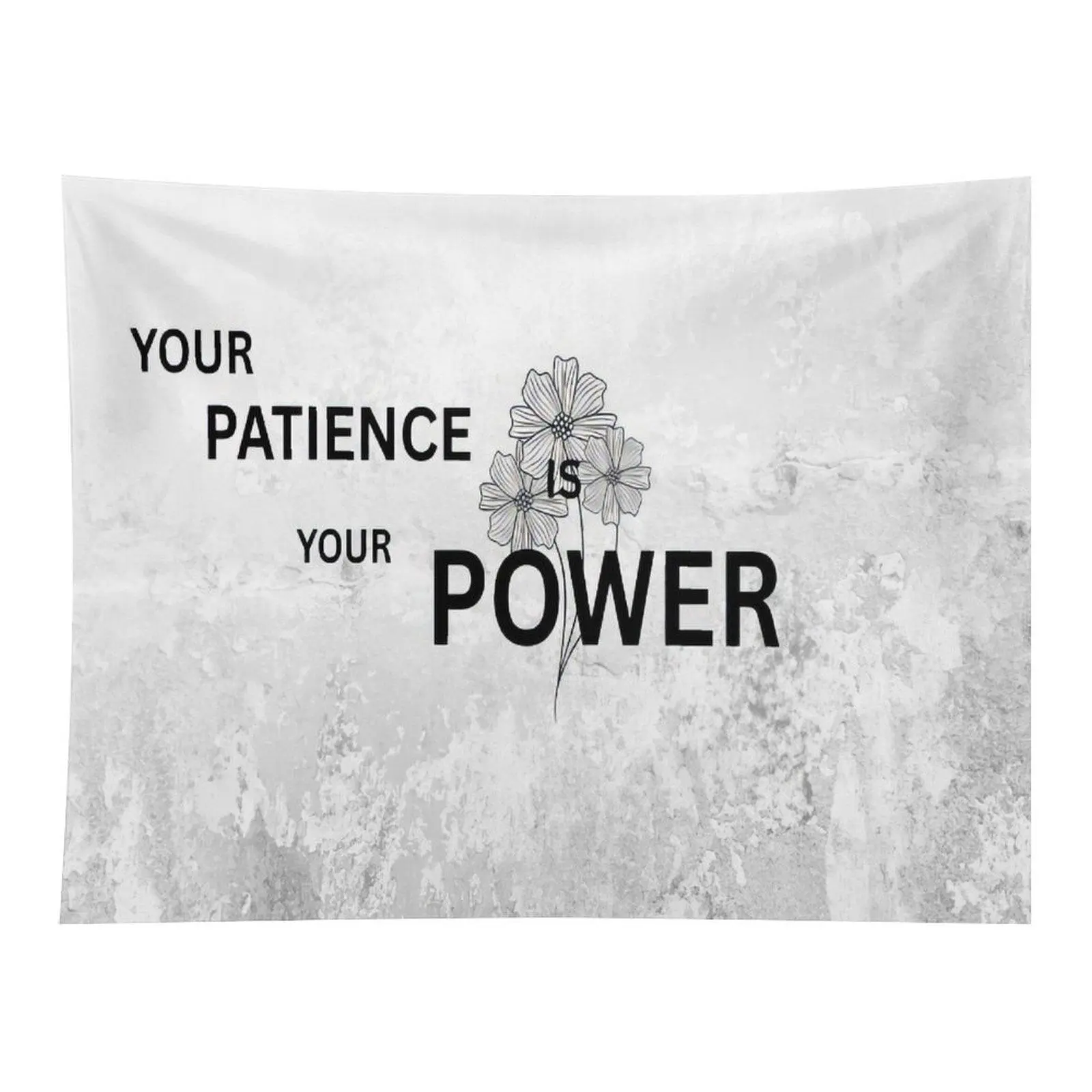 Minimalist Your Patience Is Your Power Quote Tapestry, Simple Floral Line Art Motivational Text Wall Decor For Office Room