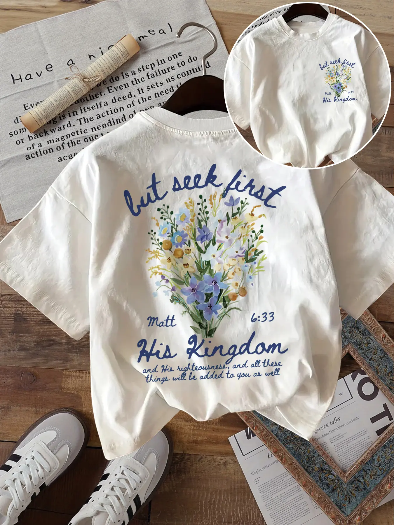 Women'S Summer Clothing Casual Women'S Tops Watercolor Style Bouquet Bible Verse Print Round Neck Short Sleeve T-Shirt