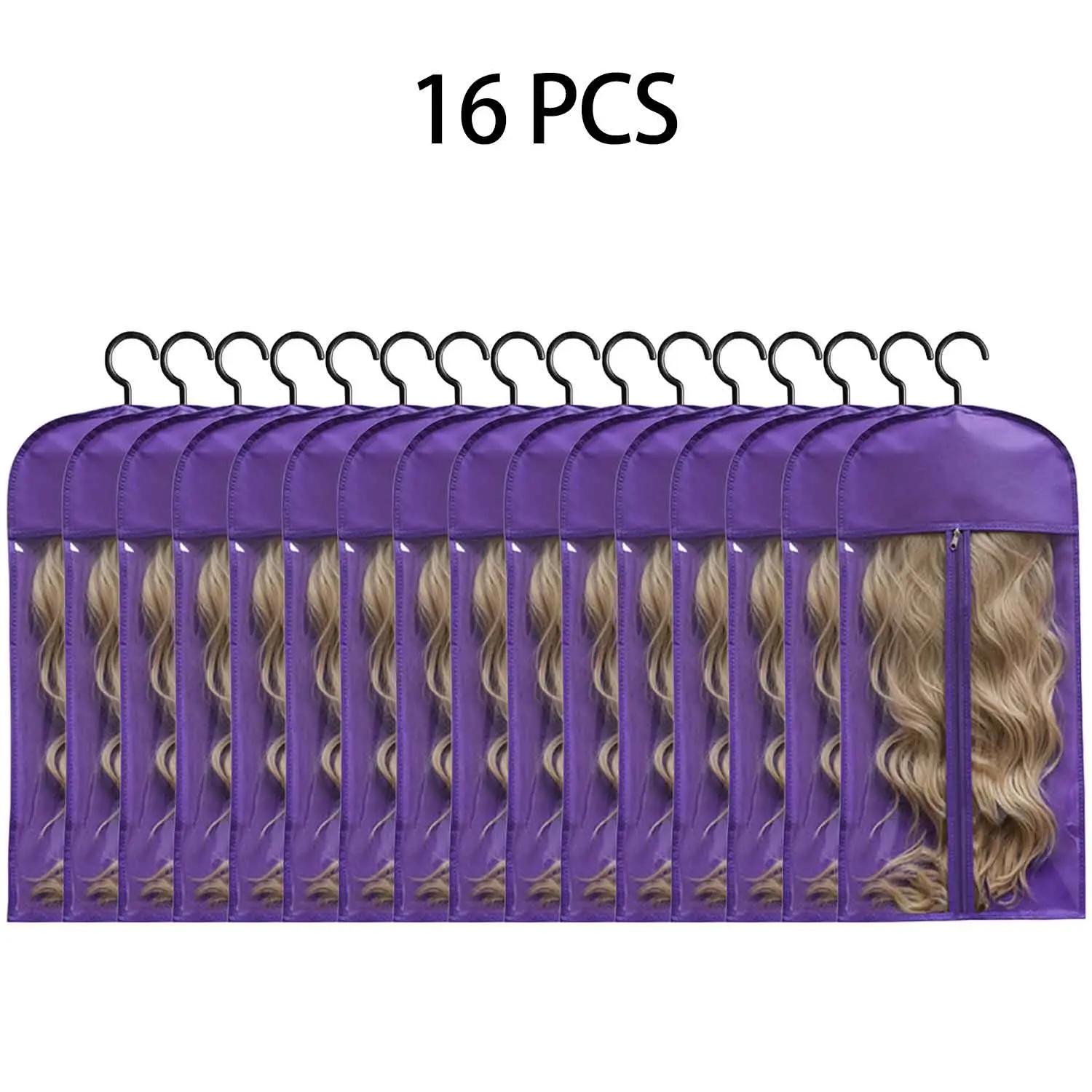 Falote Wig Hanging Bag Set - Breathable Dust Cover Storage Organizers with Hanger Hook, 4/8/12/16-Pcs Packs for Wigs, Hair Extensions