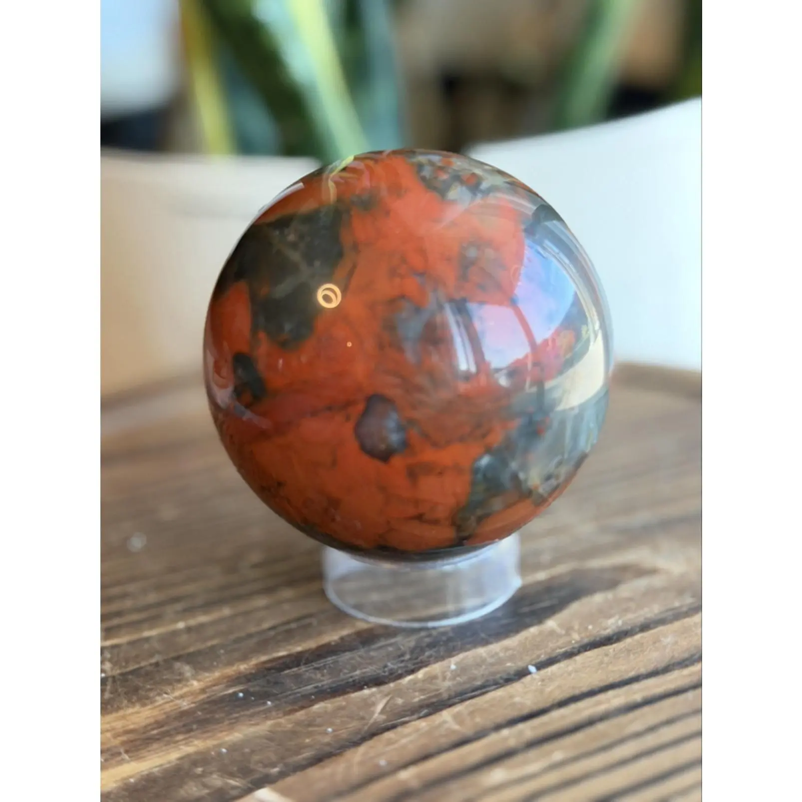 African Bl0dstone Sphere - Unique Red and Black Patterned Stone for Decorative Display