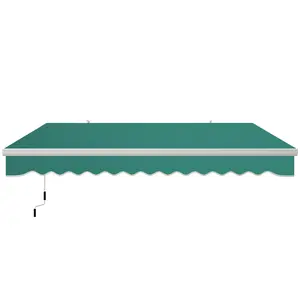 13x8ft green manual crank retractable patio awning aluminum steel frame uv waterproof pu coated fabric adjustable arm height for deck balcony yard window and door outdoor sun shielding