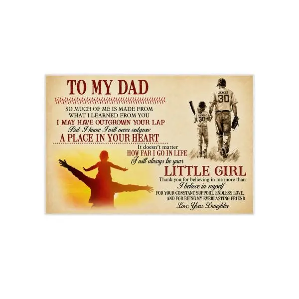 Personalized Softball Dad Girl Poster, To My Dad I Will Always Be Your Little Girl, Softball Wall Art Decor Father’s Day Gift