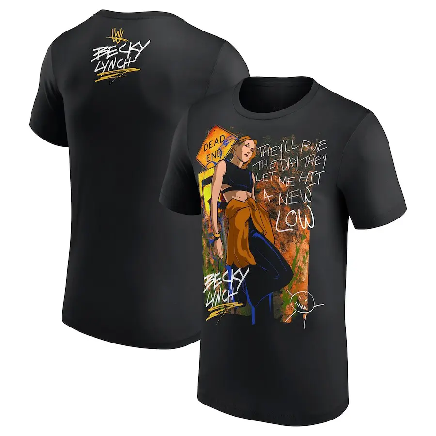 Women's Black Becky Lynch Dead End Graphic T-Shirt - Professional Wrestler Short-Sleeve Basic Casual Tee, Unisex Hoodie, Sweatshirt - Pair with Jeans, Shortsleeve, Round Neck Cotton Top