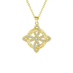 Unisex Artificial Gemstone Clavicle Necklace - Golden Witch Knot Design, Delicate Chain, Link Closure, Stylish, Ideal for Everyday Wear & Subtle Elegance
