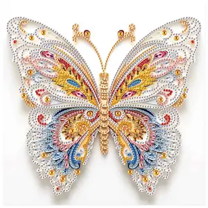 Butterfly Pattern DIY Diamond Art Painting Kit without Frame, 5D Special Shape Crystal Artificial Diamond Partial Mosaic Handicraft for Beginners