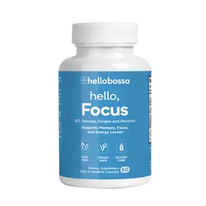 Hellobossa Hello Focus - Plant-Based Daily Supplement with B12 Bacopa Rhodiola Ginkgo for Wellness 60 Vegan Capsules USA Formulated Non-GMO Gluten Free